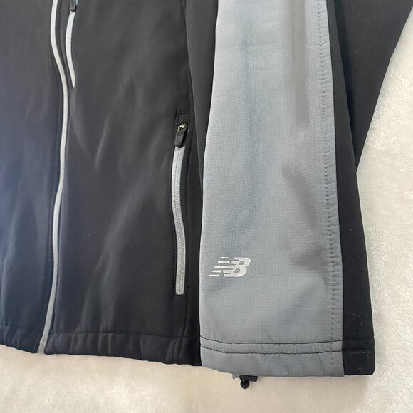 New Balance Mens Large Black Gray Full Zip Soft Shell Long Sleeve Jacket 130893 - Picture 5 of 13